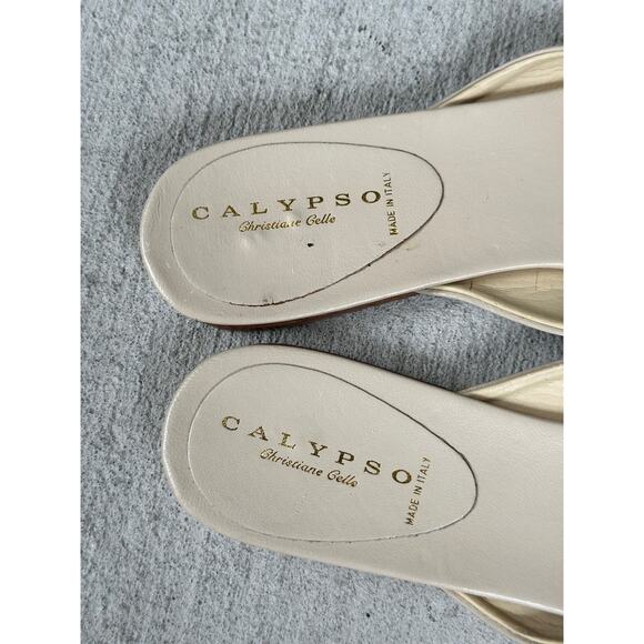Calypso Rose by Christiane Celle Women’s 39/8.5-9 Ivory 3D Flower Leather Slides - Picture 5 of 7